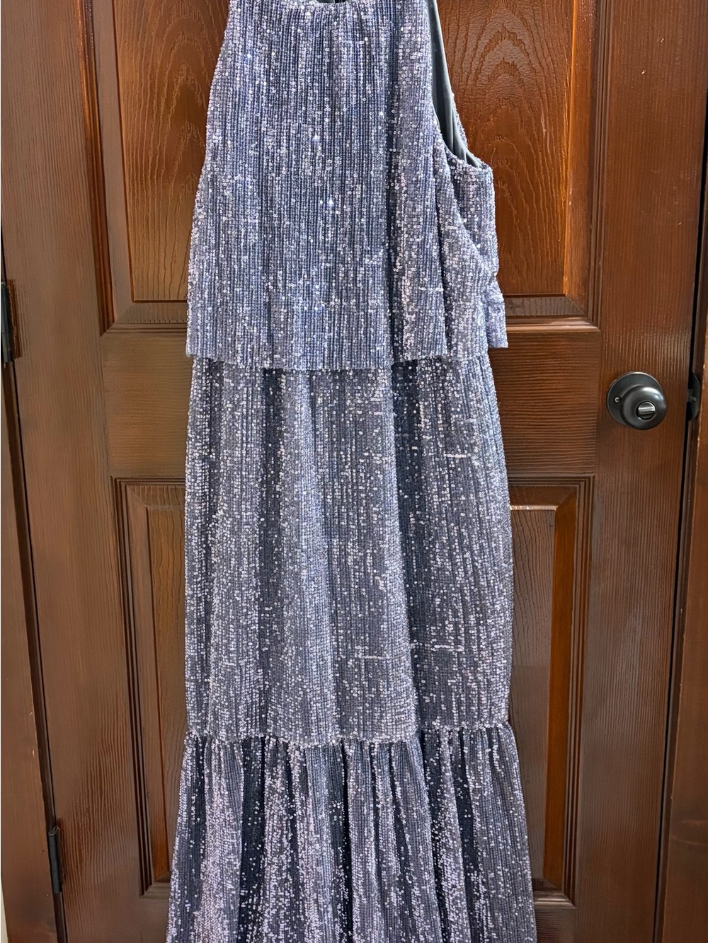H by Halston Sleeveless Shimmering Silver Maxi Dress